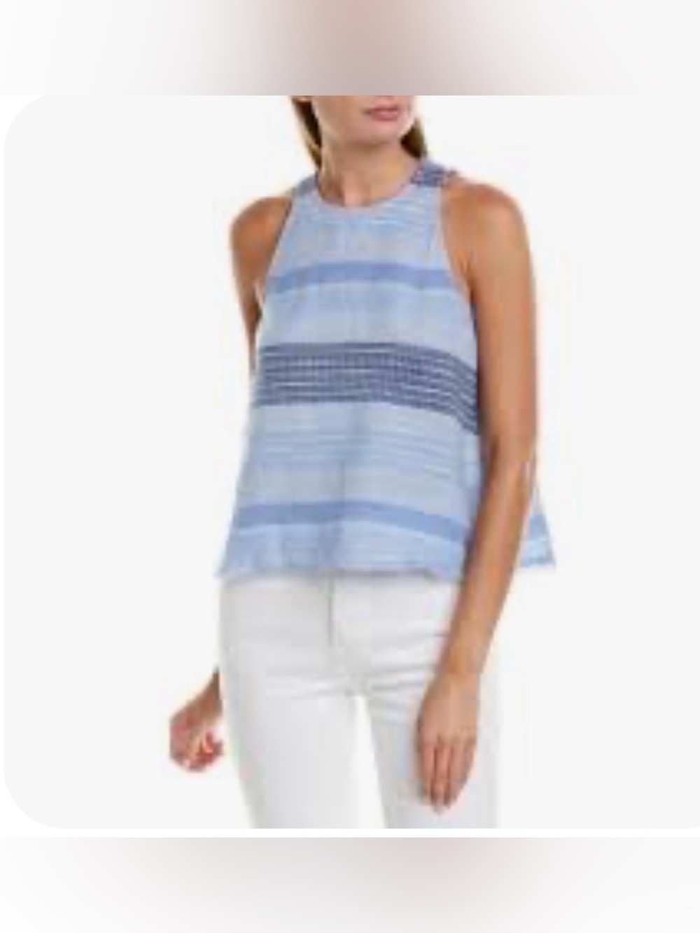 BELLA DAHL Blue Striped Cotton Linen Blend Swing Tank Size Small